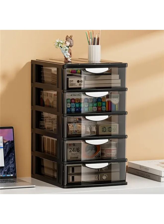 Large Black 4 Layer Desktop Organizer with Drawers Office Storage Box - Image 3